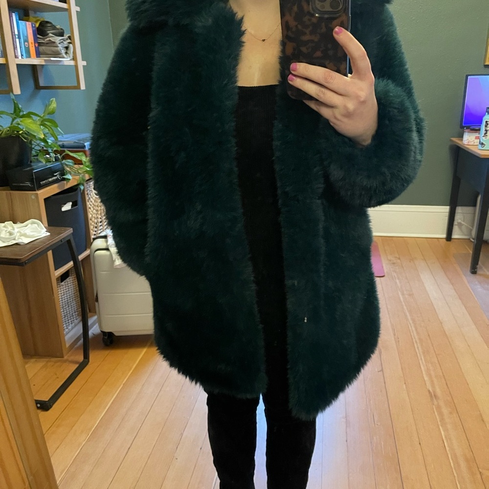 NWOT Mango Green Fuzzy Coat